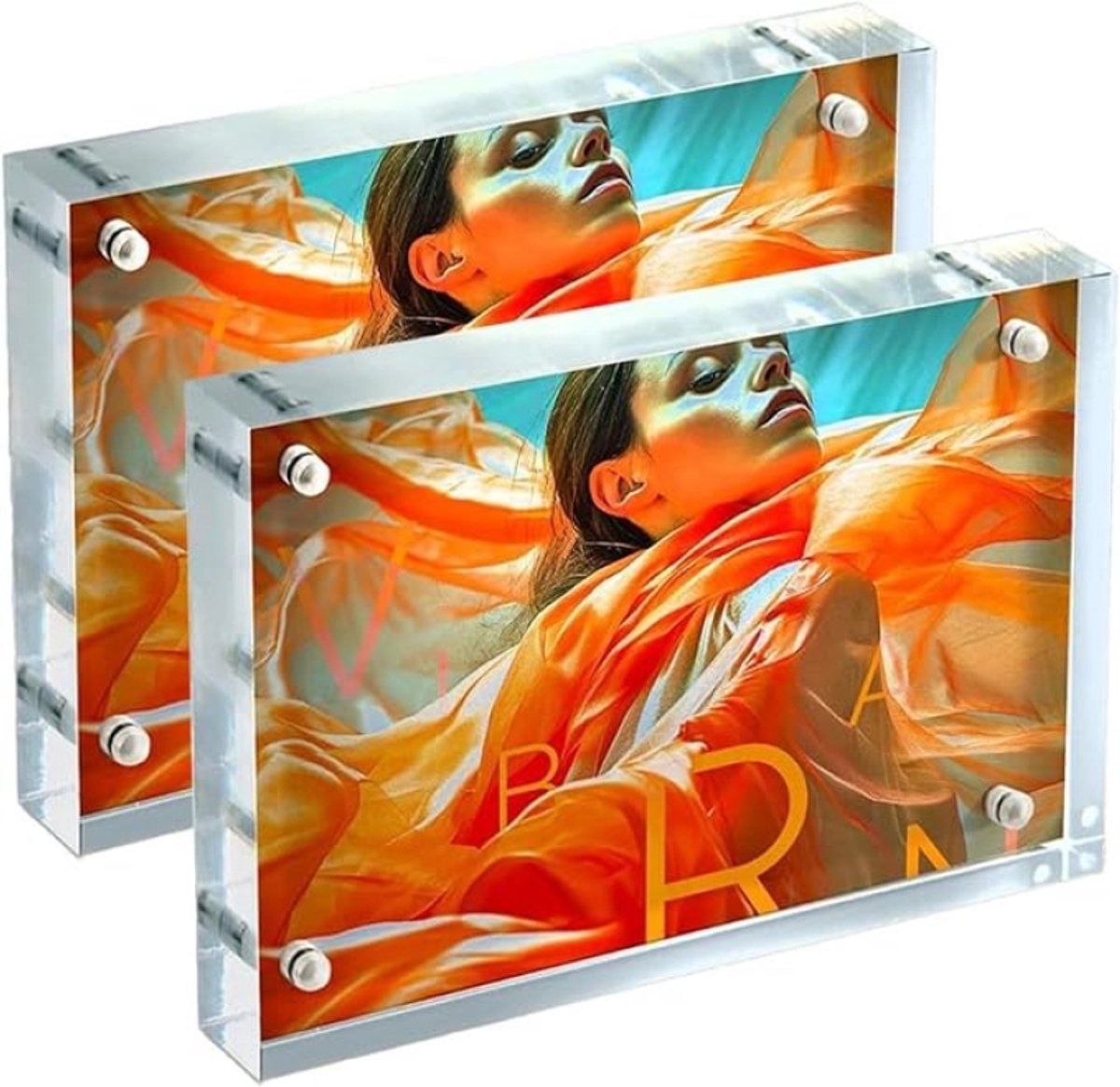 2 Stuks Mini Acryl Fotolijst 6x9 cm - Dubbelzijdig Transparant - Magnetisch - Zonder Lijst - voor Kantoor en Thuis