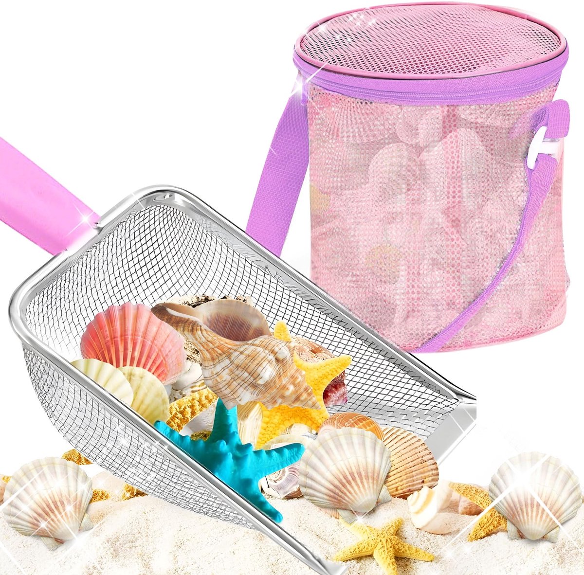 SolidKeus - Roze Strandtas met Mesh voor Schelpenverzameling