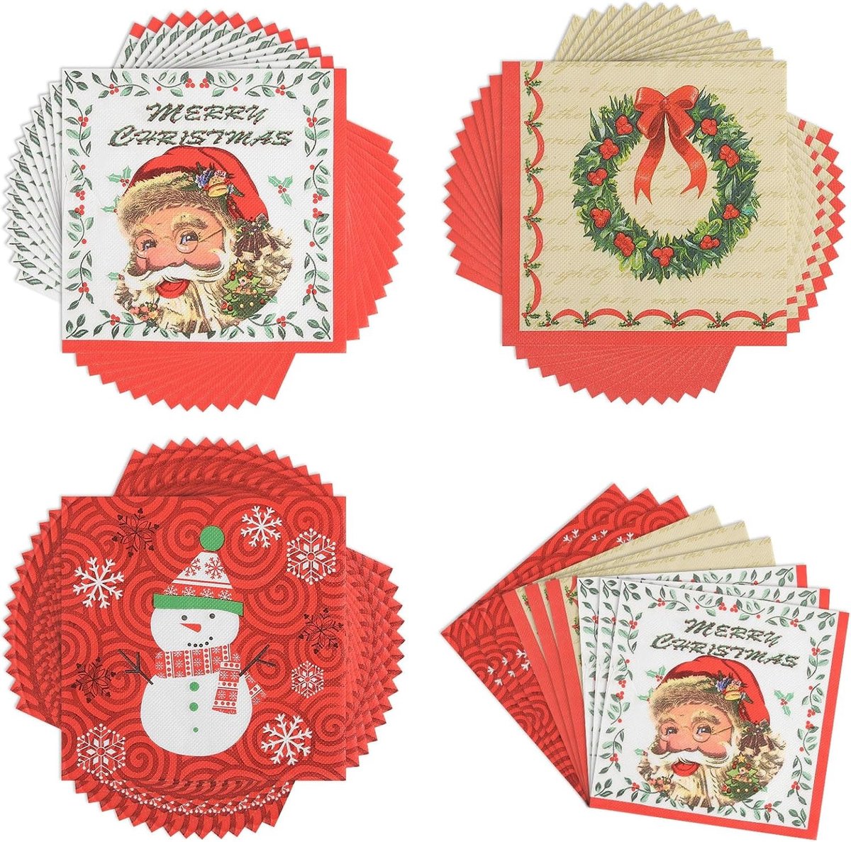 Kerstservetten voor feestelijke tafeldecoratie, 60 stuks met kerstboom, kerstman en sneeuwvlokkenmotief voor een sfeervolle kerst en oudejaarsavond