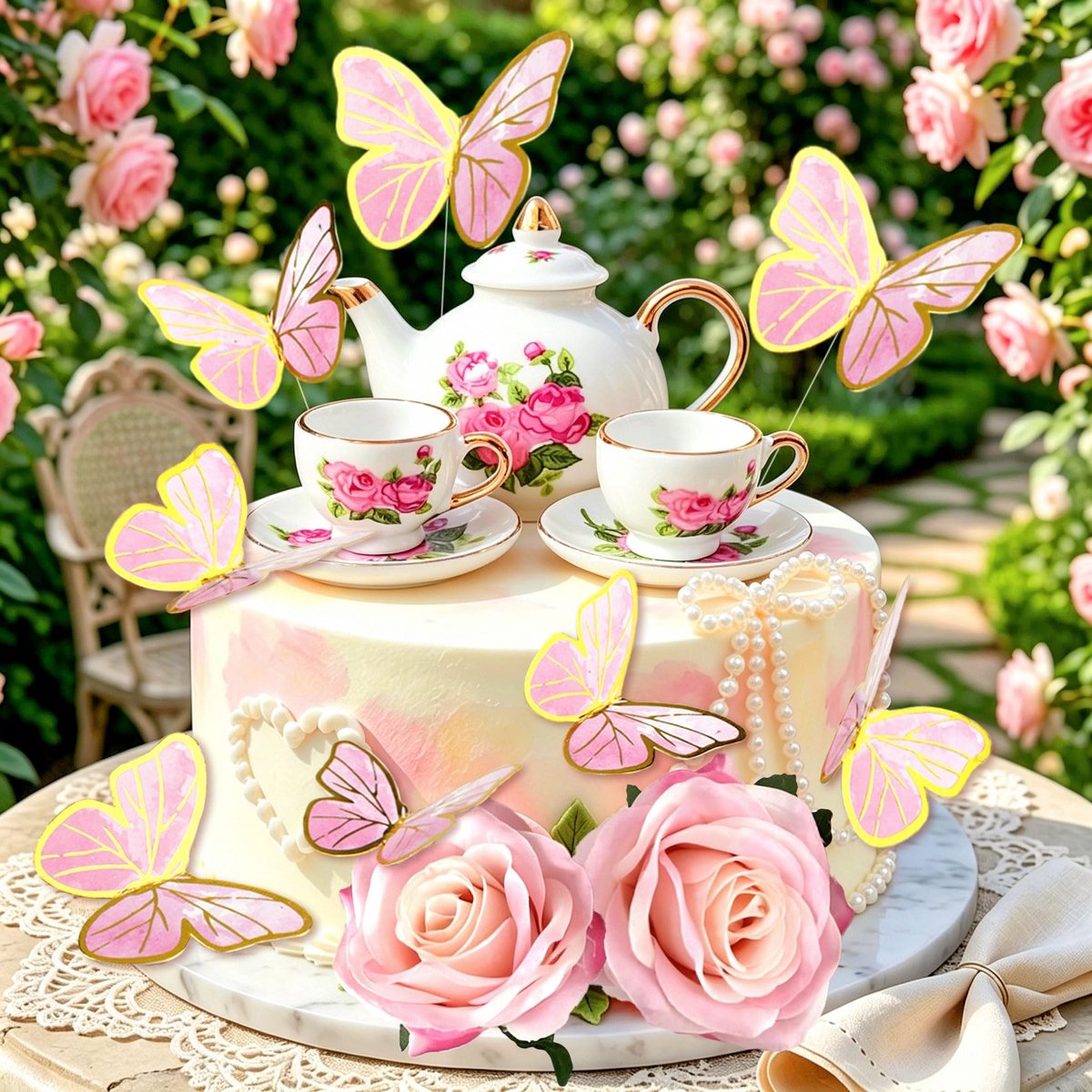 SolidKeus - Theeparty Taartfiguren met Bloemen en Vlinders