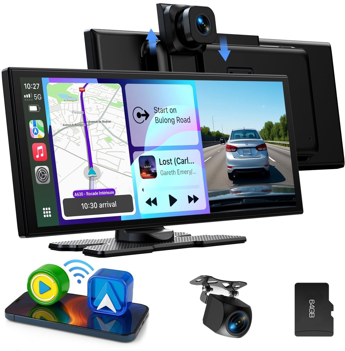 SolidKeus - Draadloos CarPlay Display met Dashcam en Navigatie