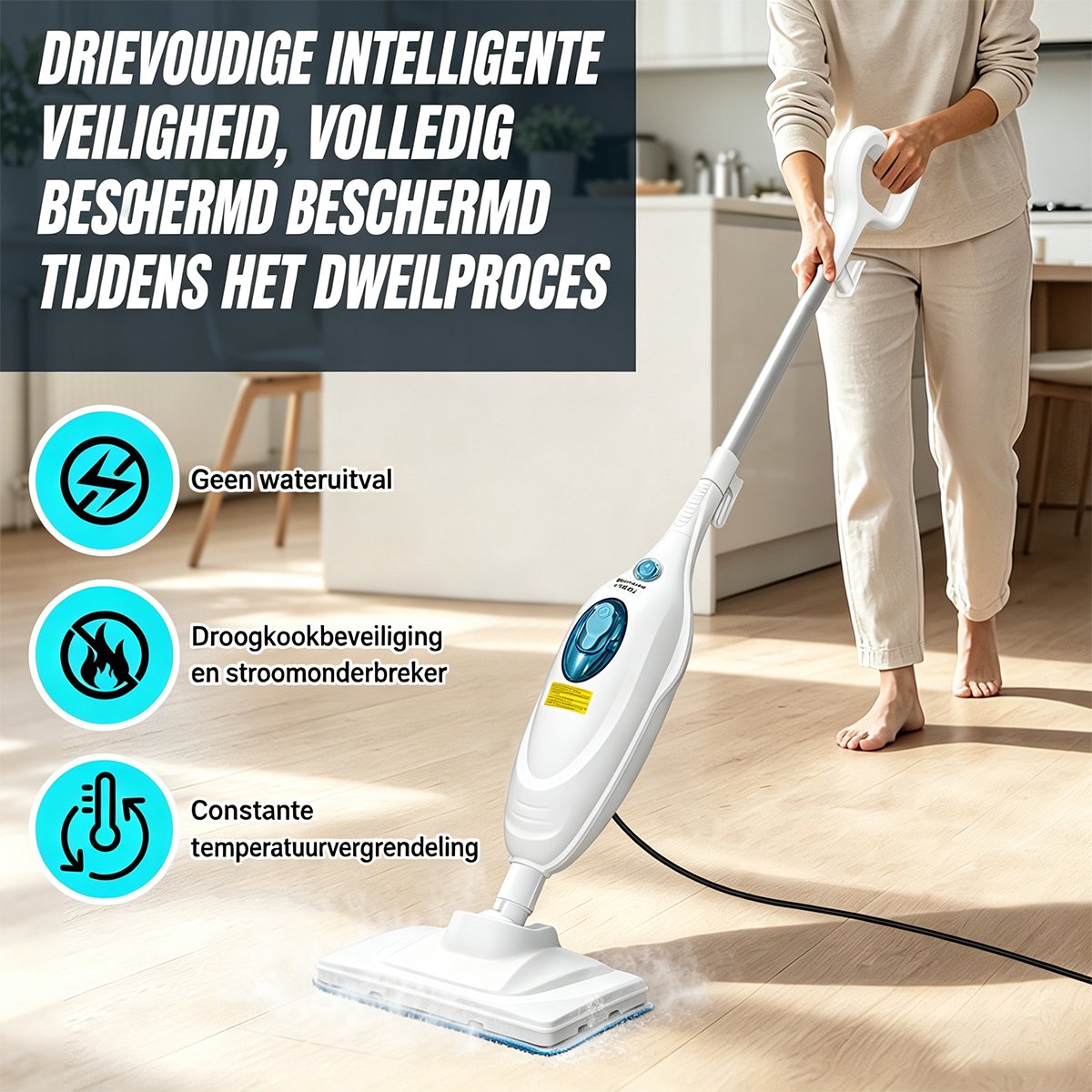 Elektrische Vloer Hete Stoom Mop 1500W, Tegel & Harde Houten Vloerreiniger, Multipurpose Handheld Stoomreiniger met 2 Wasbare Microvezel Pads – foto 8