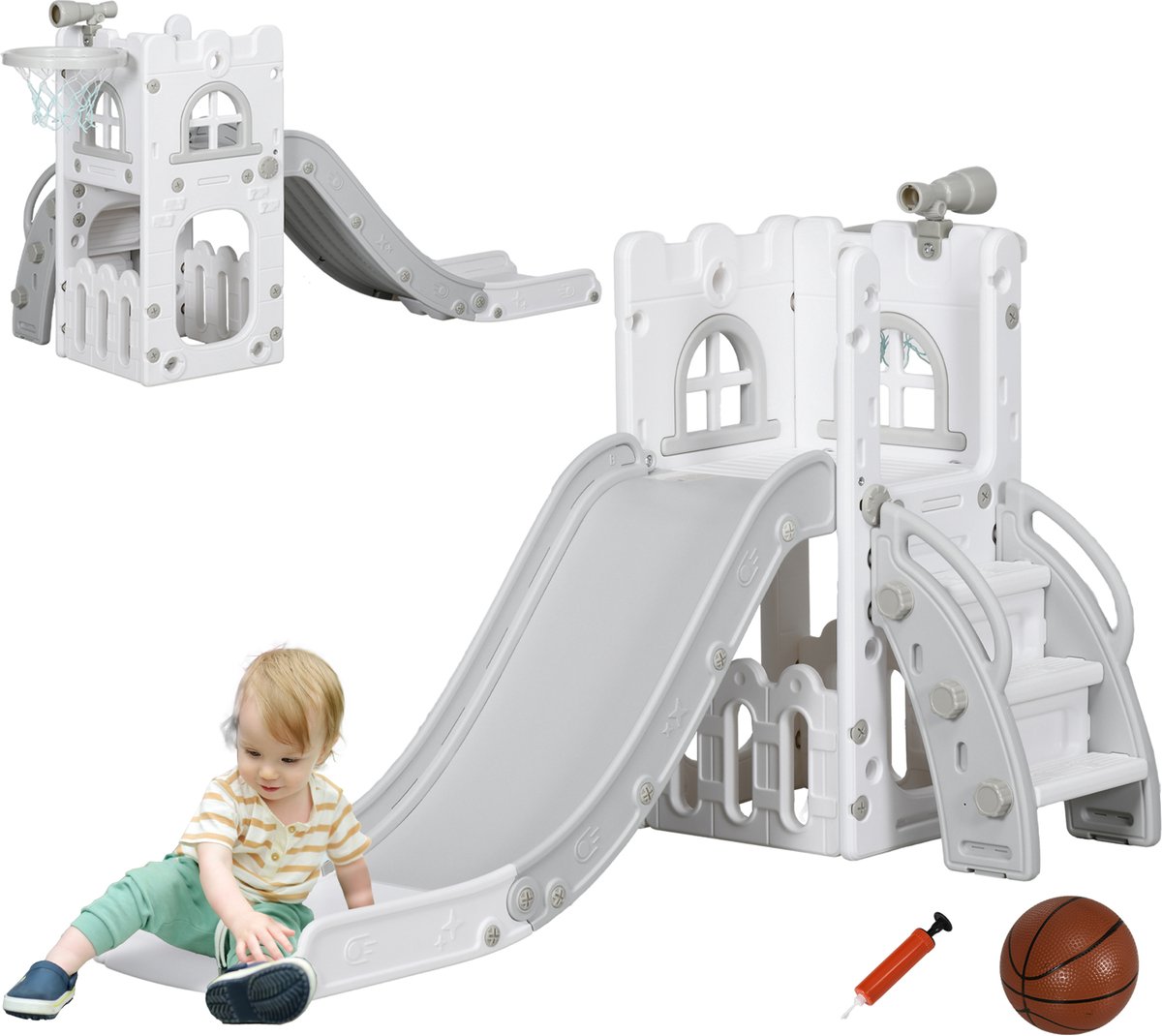 Aiyaplay Kids Slide-Kunststof-177L x 70B x 92H cm-Grijs