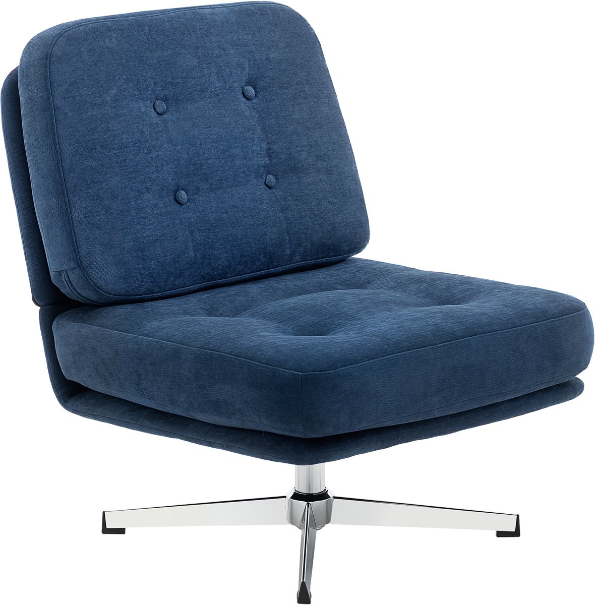 Fauteuil 360° Draaibare Loungefauteuil Chenille Donkerblauw | Brede zitting, kleermakersstoel, gestoffeerde stoel met metalen poten, gevoerde relaxstoel, leesstoel