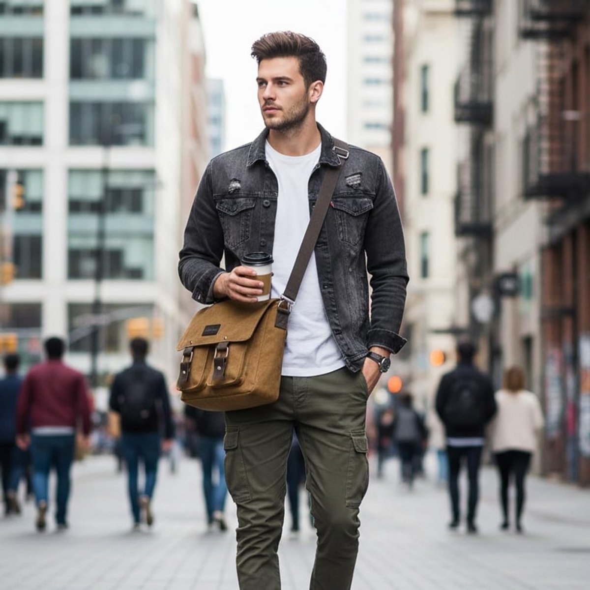 Vintage Canvas Messenger Bag voor 14 inch Laptop, Met Meerdere Vakken voor School, Reizen en Werk, Bruin
