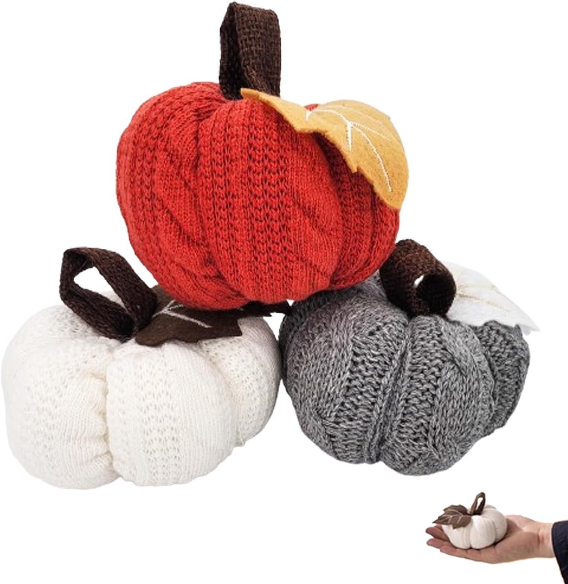 Halloween staand Decoratiestuk - Halloween Tafeldecoratie - Pompoen Tafelornament - Haakpompoen Decoratie - Herfst Decor - Halloween Decoratie - Herfstdecoratie & Cadeau-idee - Decoratie Pompoen - 9x6x1 cm - 3stuks