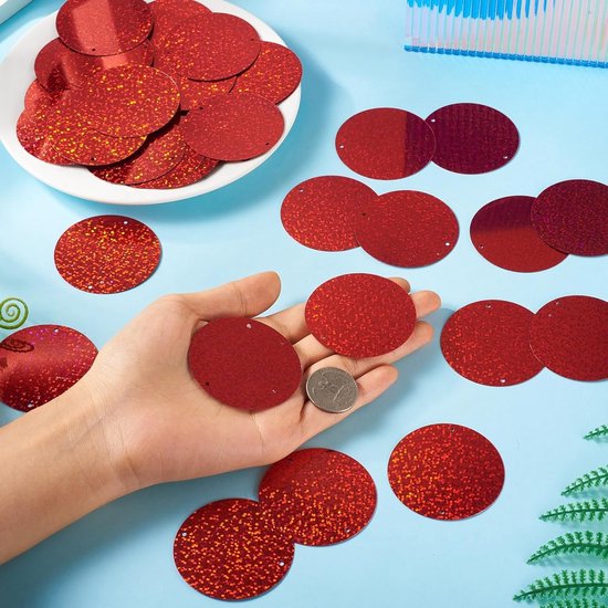 150 Stuks 52mm Grote Loose Sequins - Glitter Pailletten voor Borduren, Haken en Sieraden Maken, Donkerrood — afbeelding 4