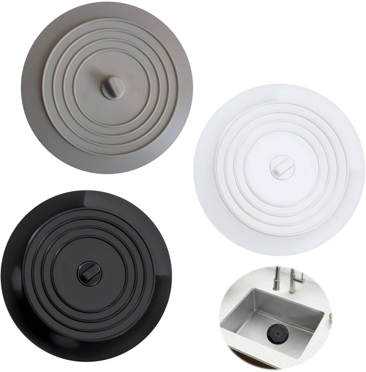 SolidKeus - Set van 3 Silicone Afvoerstoppen voor Bad en Keuken