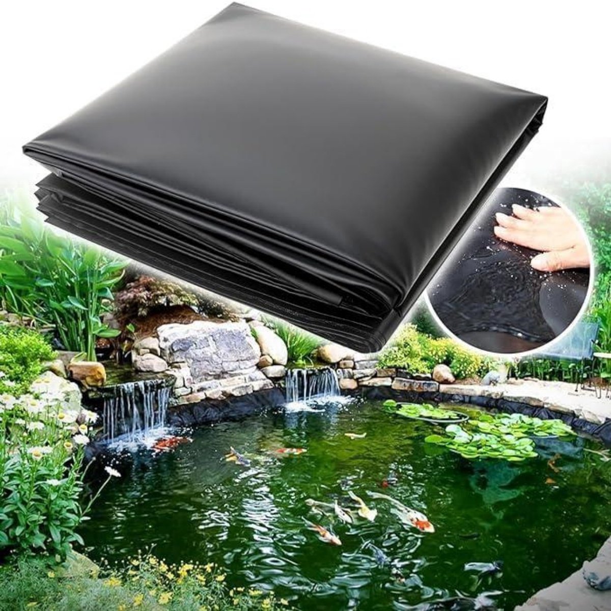 GELLDG 3x3m Vijverfolie - HDPE Teichfolie - Waterdicht Lekvrij - Geschikt voor Tuin Vissenpond Landschapsinrichting - Anti-muggen Anti-veroudering Koudeweerstand - Plastic Folie