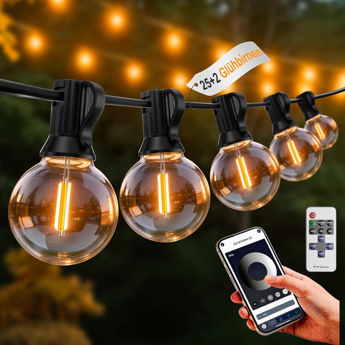 Tuinverlichting buiten lichtsnoern - Tuinverlichting buiten lichtsnoer - Warmwit - 23,5 m - Waterdichte LED Lichtketting met App en Afstandsbediening