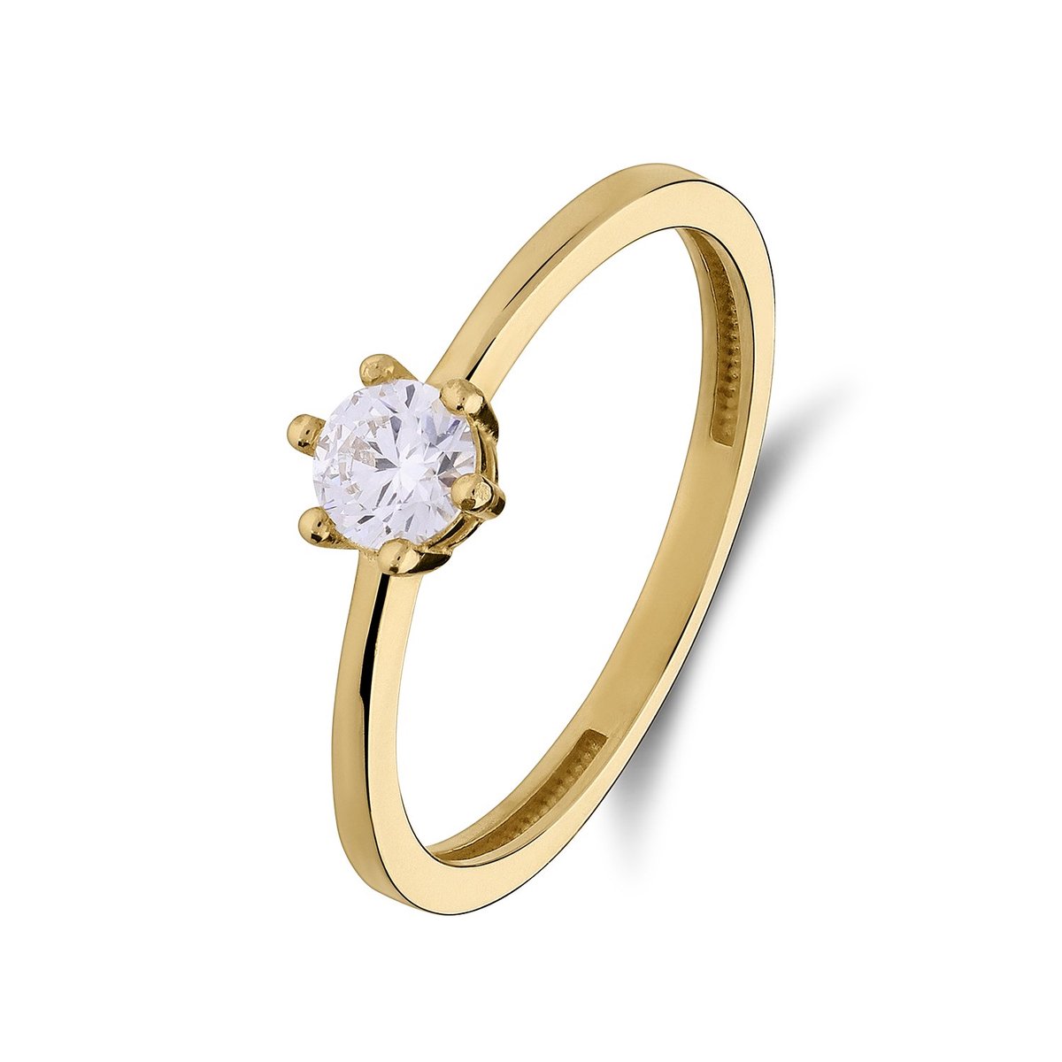 Lucardi Dames 14 karaat gouden ring met zirkonia 4mm - Ring - 14 Karaat Goud - Goud - 18 / 57 mm