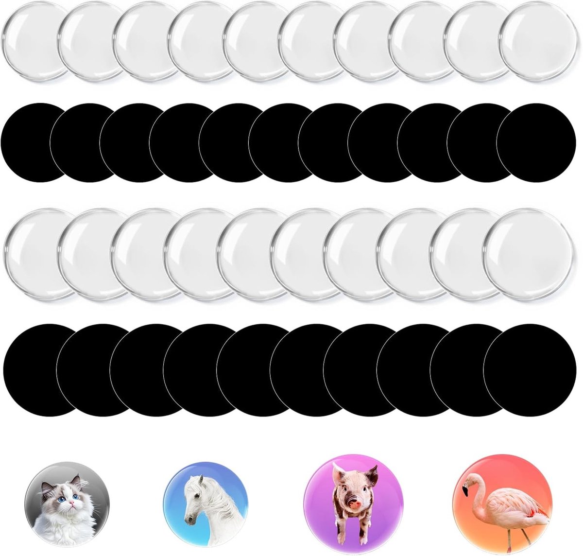 SnelShoppen - 48pcs Ronde Zelfklevende Magnetische Schijven voor Foto Magneten op Koelkast | Glazen Cabochon Basisplaten voor DIY Decoratieve Magneten