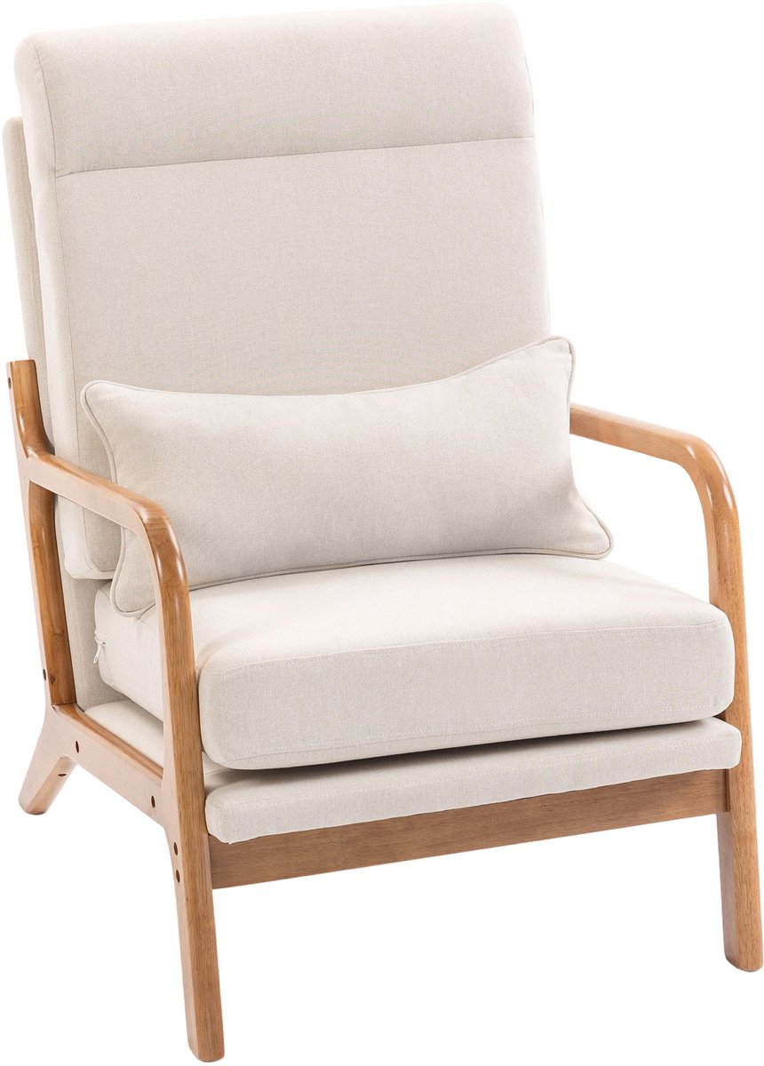 Moderne Accent Chair Fauteuil Van Linnen Stof Met Hoge Rugleuning Beige