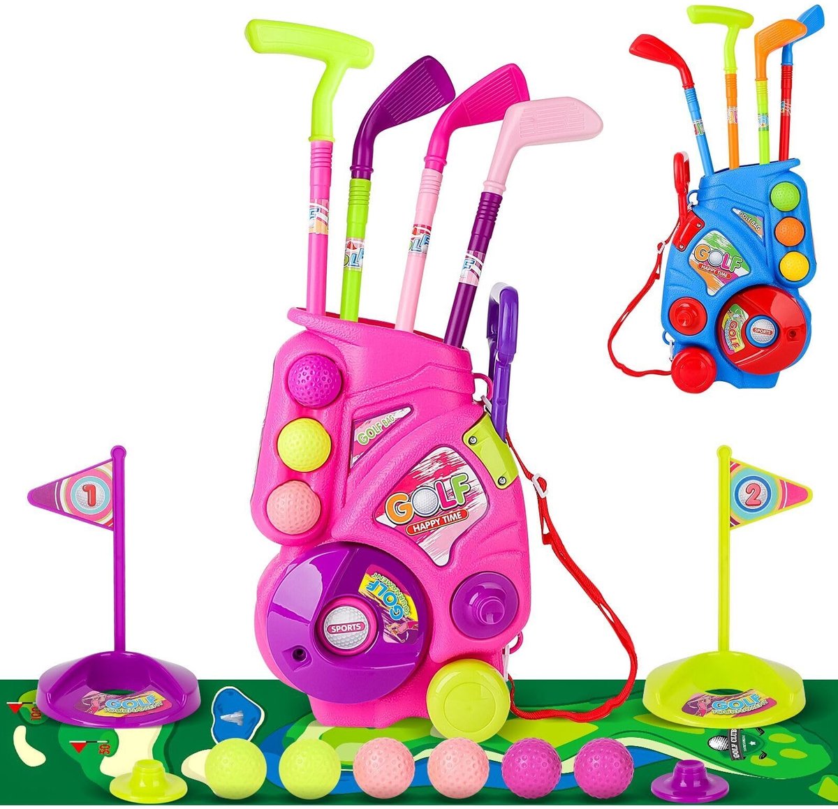 Golfset voor Kinderen met Putting Mat, 4 Putter, 6 Golfballen - Speelgoed voor Binnen en Buiten, Verjaardagscadeau voor Jongens en Meisjes van 3 Jaar en Oudere