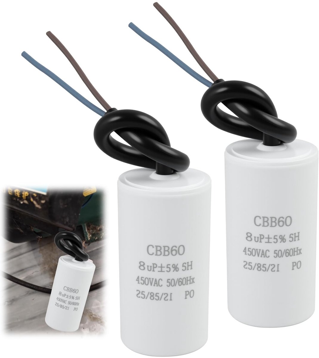 SolidKeus - 2 Stuks CBB60 Capacitor 450V 8µF met Draden