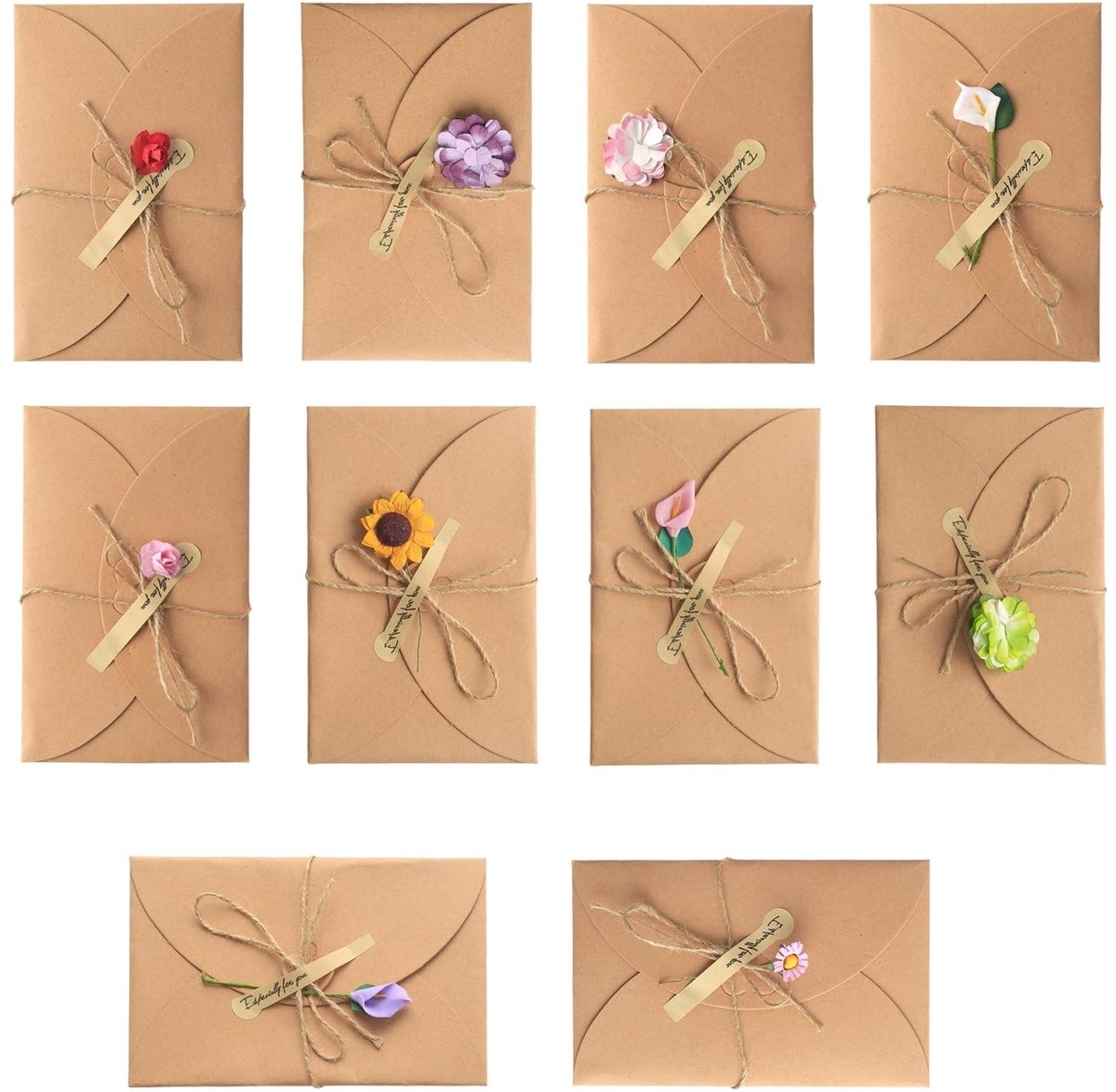 SolidKeus - 10 Stuks Gedroogde Bloemen Wenskaarten met Envelop