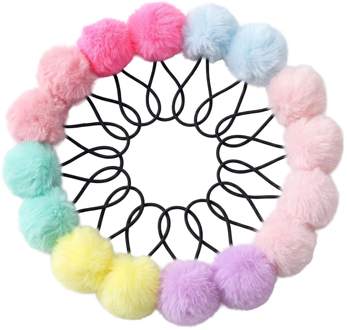 SolidKeus - Set van 16 Pompon-Haargummis voor Meisjes