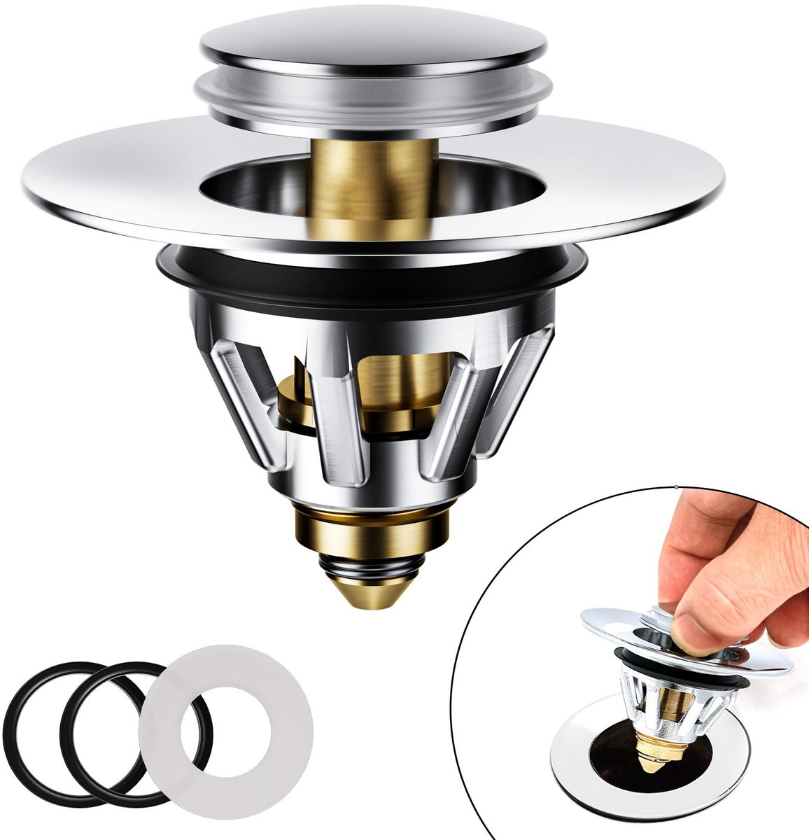 SolidKeus - Universele Pop-Up Afvoerplug voor Badkamer, 34-45mm