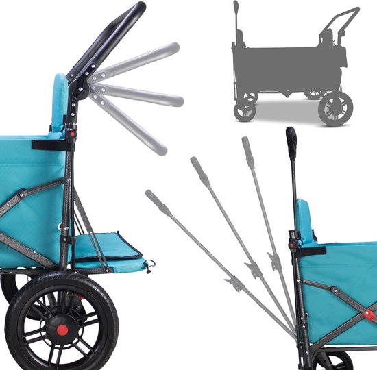 Opvouwbare bolderwagen - Transportkar met stoelen - Veelzijdig transport - Inclusief dak en remmen - 180L capaciteit - Hemelsblauw — afbeelding 4