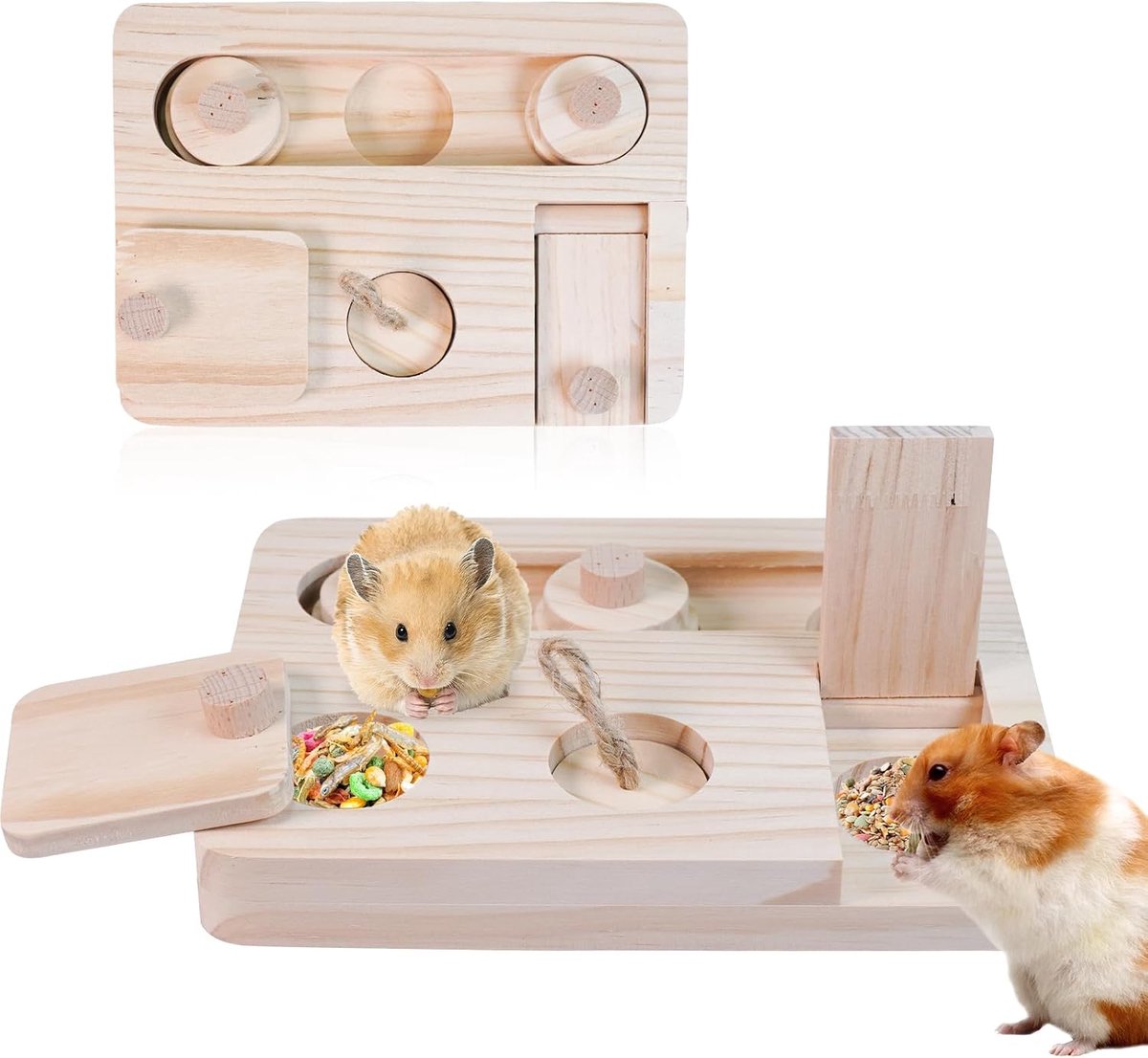 Speelgoed, kooiaccessoires voor konijnen, cavia's, gerbils, Syrische hamsters, chinchilla's en dwerghamsters, natuurlijke houten speeltjes tegen verveling, voerbak voor ratten