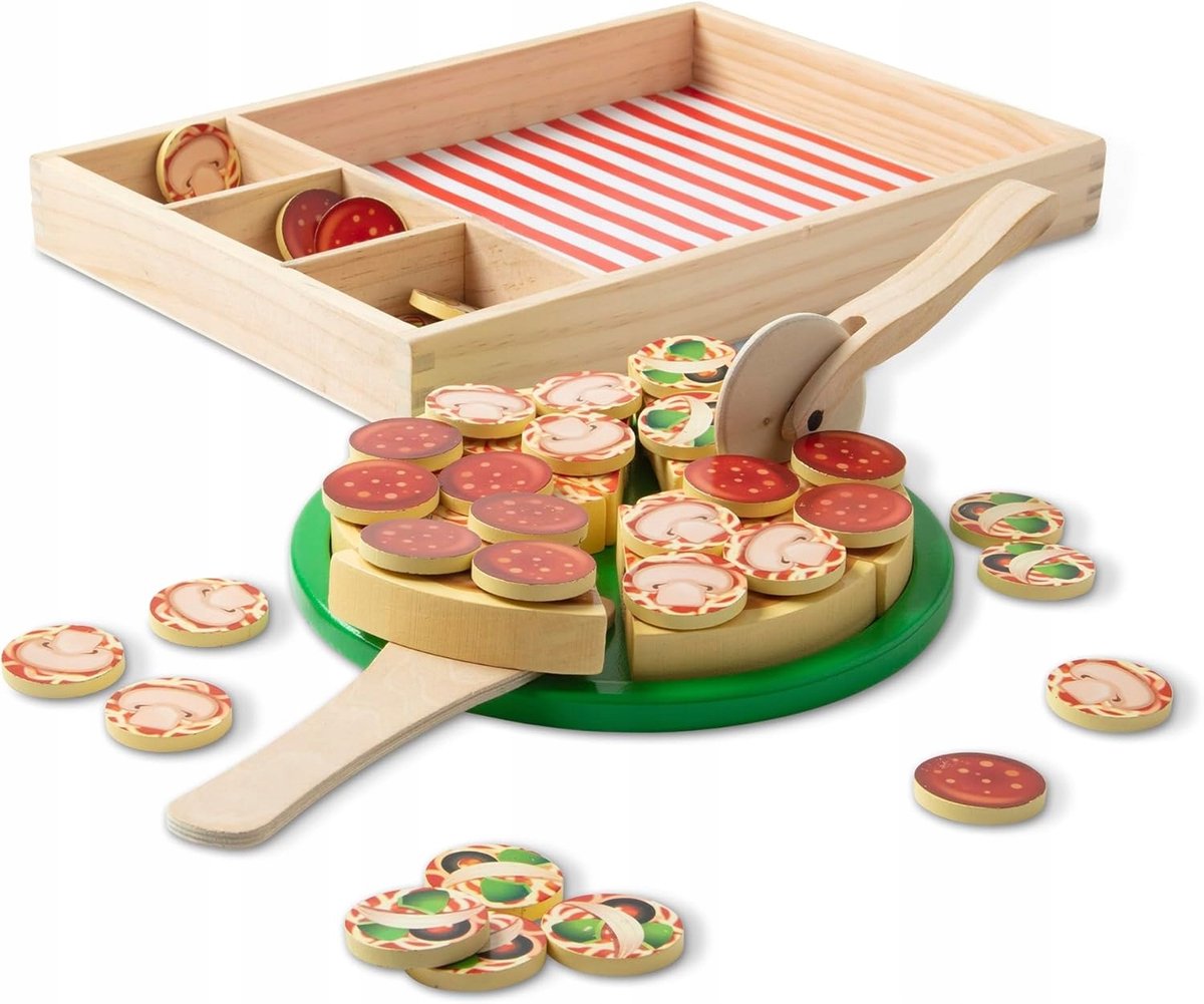 Houten Pizza Speelset met Toppings en Snijder voor Kinderen