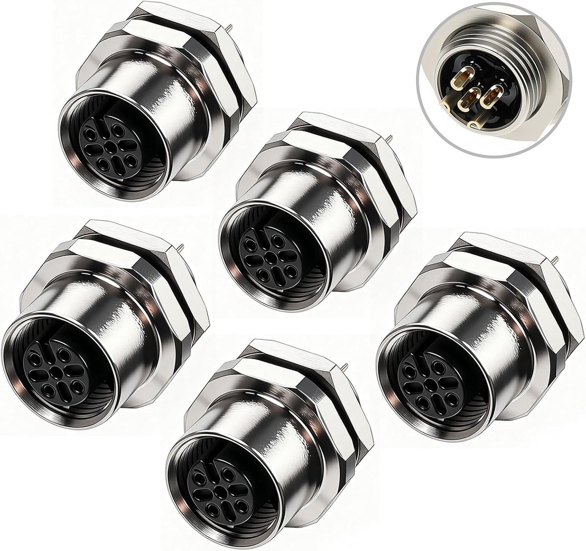 5 Pin Vrouwelijke A Code Luchtvaart Panel Mount Socket 12mm Industriële Circulaire Connector IP67 Waterdicht voor Sensoren PLC's en Automatisering Apparatuur 5 stks