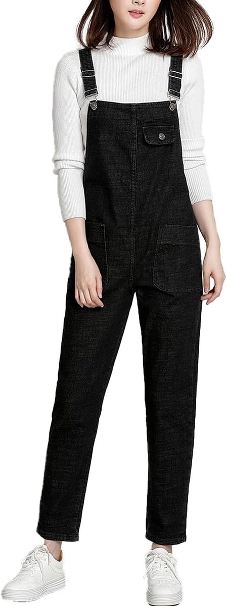Casual Losse Denim Tuinbroek Bib Verstelbare Jean Overalls Romper Jumpsuit Harembroek, zwart, XL