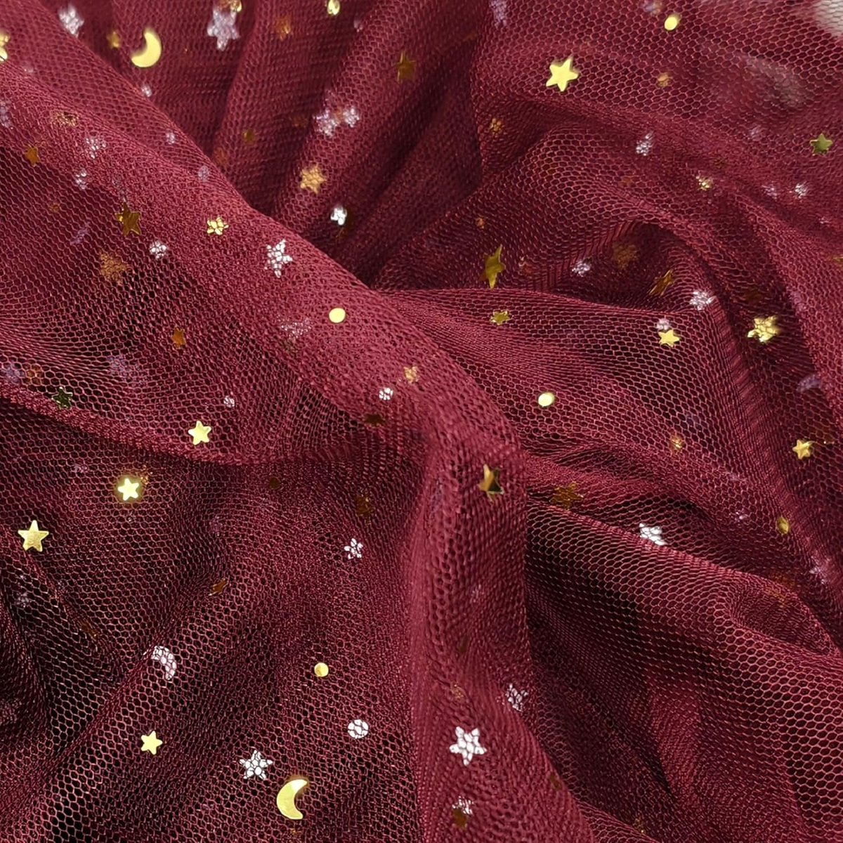 Stof glitter, kastanjebruin pailletten-ster kantstof organza stoffen tuleband decoratief garen met sterreliëf decoratieve stof voor doe-het-zelf handgemaakte kleding bruiloft