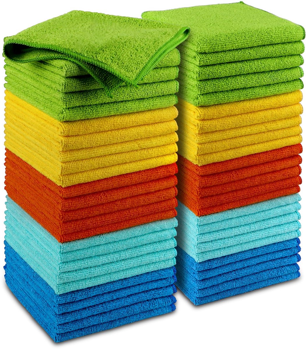 24-delige Microvezeldoeken Set - Herbruikbare Schoonmaakdoeken 30 x 30 cm - Pluisvrije & Streeploze Reinigingsdoeken - Wasbare Duster Doeken voor Keuken, Huis, Auto, Motor, Ramen & Meubels