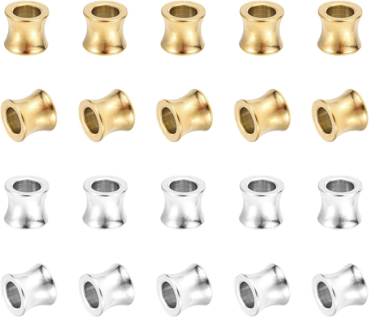 20 stuks roestvrij staal groot gat 18k goud/zilver paracord kolomkralen gegroefde buis losse kolom spacer kralen 6 mm groot gat voor doe-het-zelf accessoires armband ketting sieraden maken