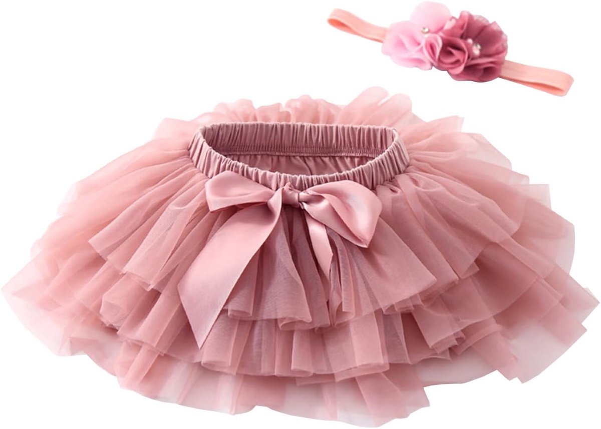 Zachte pluizige ruches, tule rok met luierovertrek, kleine kinderen, prinsessenfeest, tutu, set met bloemen hoofdband