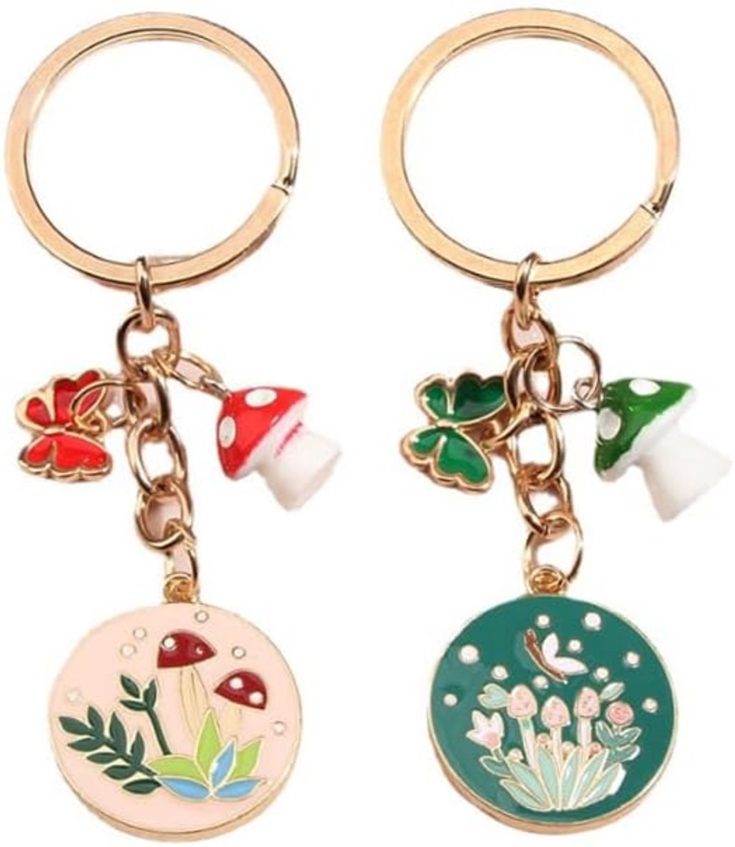 Sleutelhanger Paddestoel Bloem Hanger Sleutelhanger Metalen Sleutelhanger Tas Charm Key Organizer Houder Kerst Verjaardagscadeau Sleutelhangers Sleutelhanger Sleutelhanger Houder Pack van 2, Meerkleurig, Eén maat