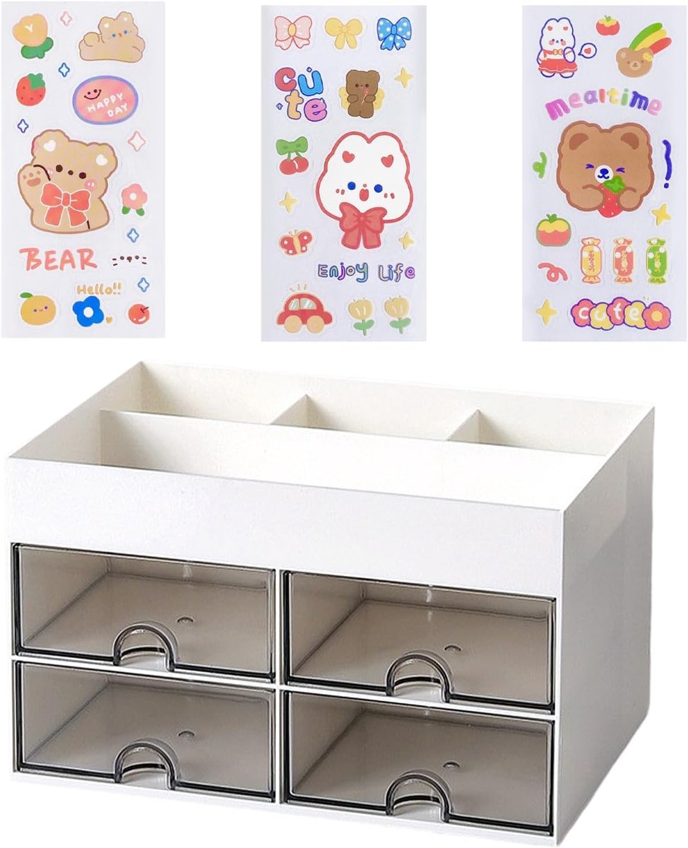 1 x bureau-organizer met 3 doe-het-zelf stickers, bureau-opberglade, vaste organizer, bureauaccessoires, lade-organizer.