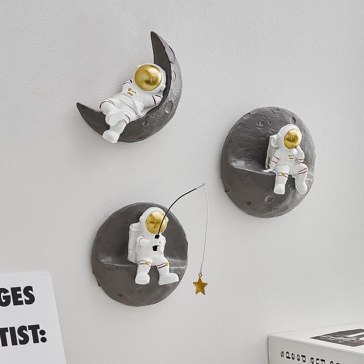 3 stuks ruimteastronaut wanddecoratie kinderkamer, 3D-kinderthema, moderne astronautendecoraties voor woonkamer, slaapkamer, babykamer
