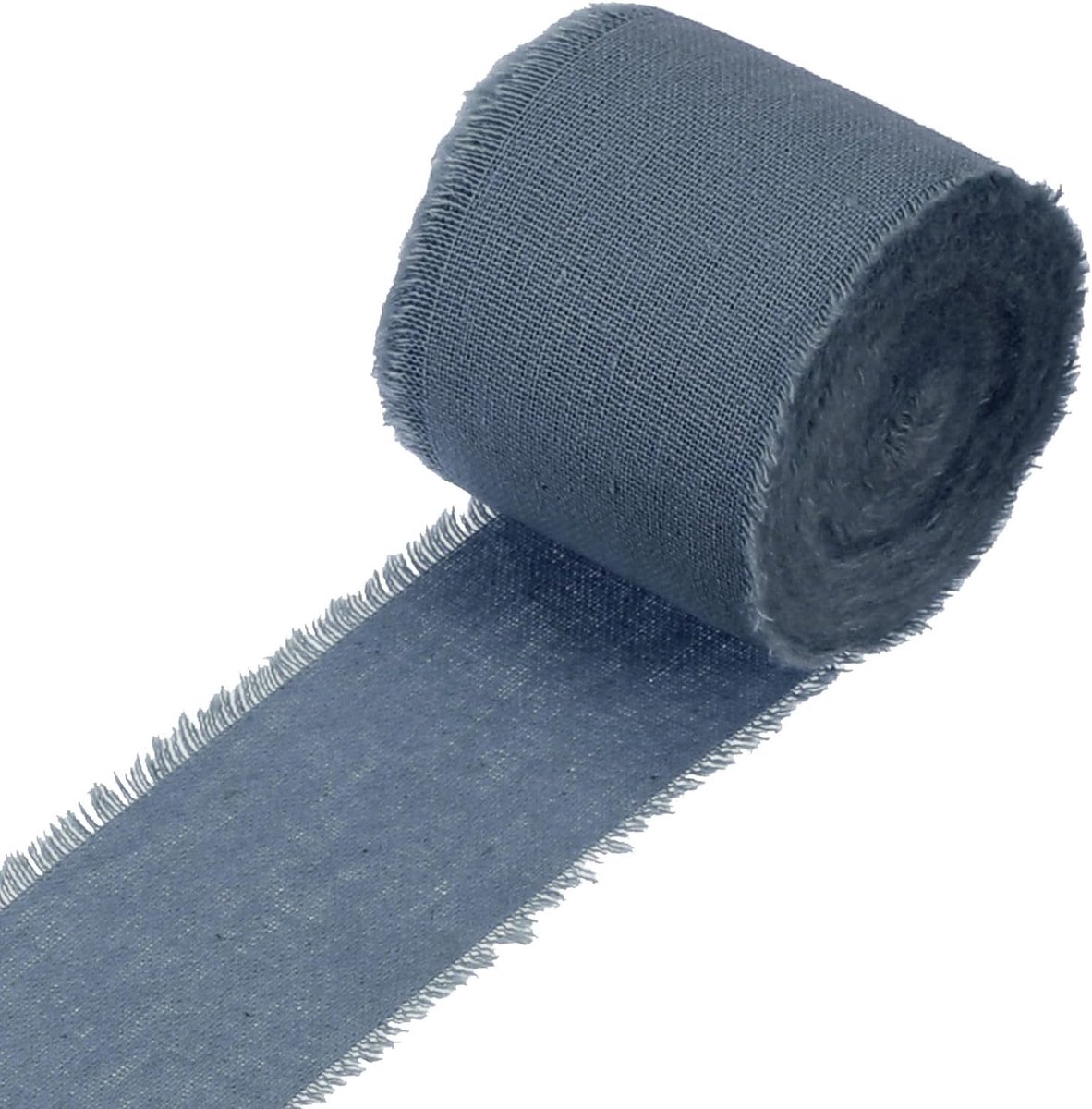 3,81 cm x 13,72 meter katoenen linnen lint, handgemaakt franje katoen lint uitgefranst franje stoffen linten voor bloemstuk cadeauverpakking DIY-ambachten, blauw