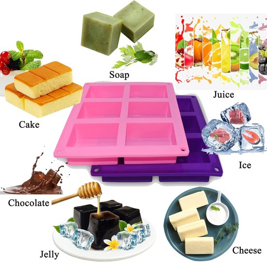 Siliconen, zelfgemaakte zeepvorm, siliconen vorm zeep, rechthoekige vormen voor cake, brood, bakfor, chocolade, snoep, ijsblokjes, zeepbakjes, knutselen, of zeep zelf maken — afbeelding 5
