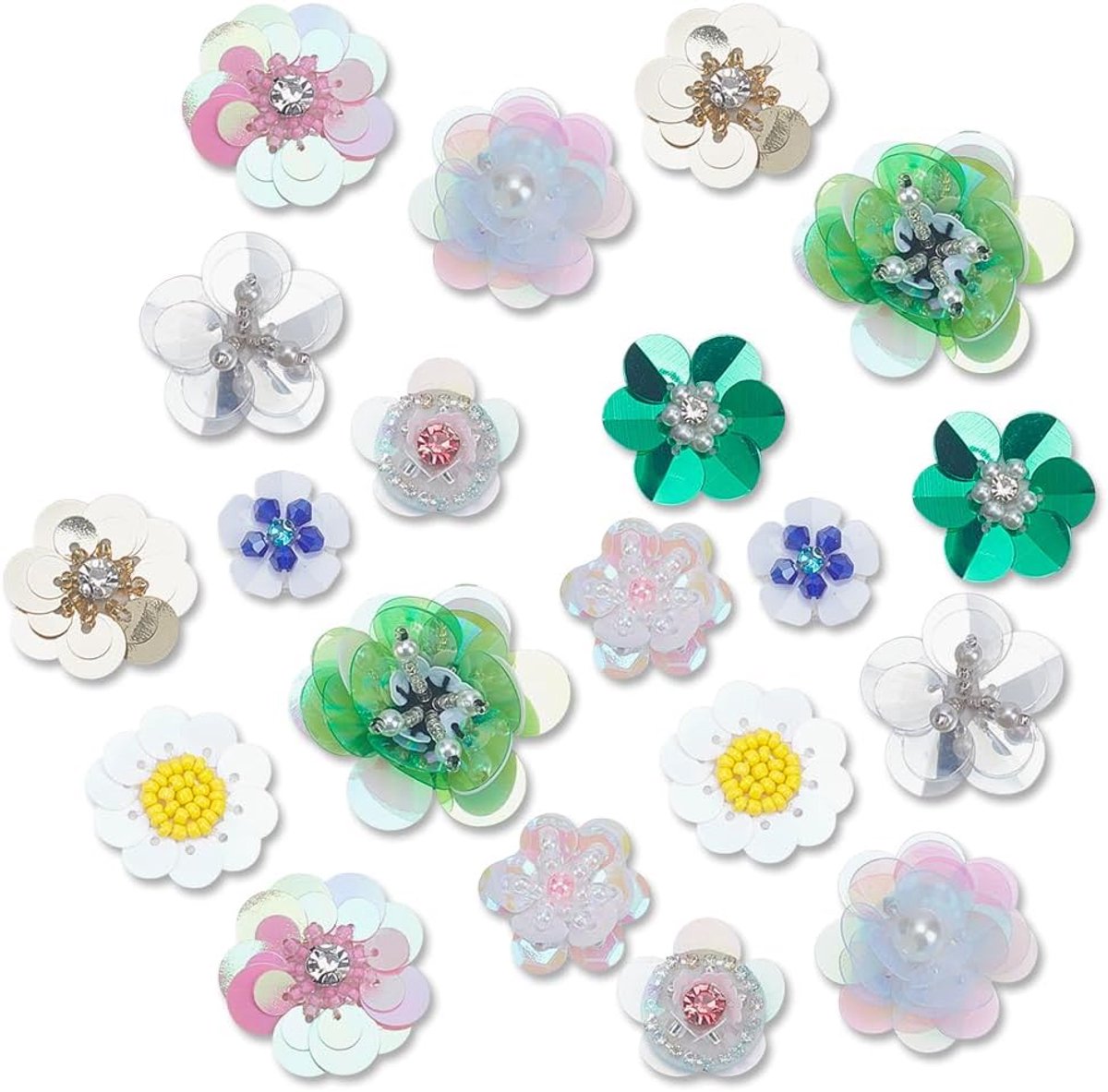 20 stuks 10 stijlen pailletten kralen bloem patches, kleurrijke bloemen borduurwerk applicaties strass kristal naaien op pailletten patches voor jurken kleding jeans hoeden rugzakken