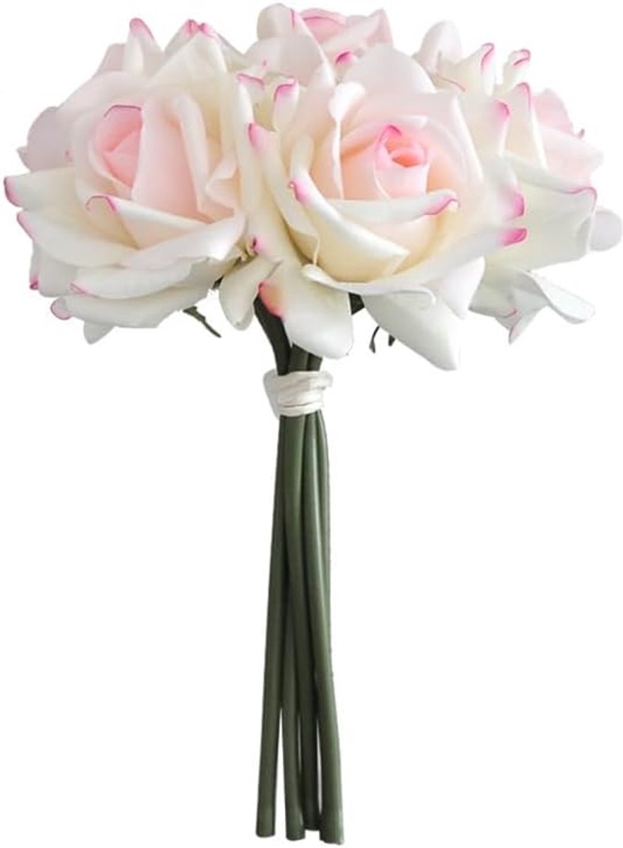 Rozenboeket met 5 koppen met gekrulde bloemblaadjes, kunstrozen, vochtgevoel, kunstbloemen, decoratie voor bruiloft, bruidsboeket, woonkamer, kunstrozen, Real Touch (kleurverloop)