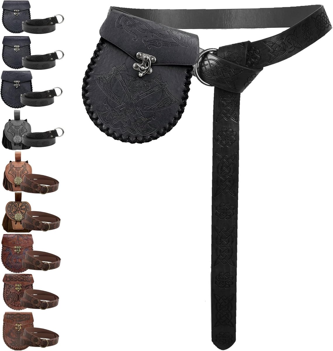 Riem en tas van kunstleer, hippie stijl, riemtas, kleding voor dames en heren, kostuum, voor Vikingen, renaissance-rollenspellen, Zwarte bijl + riem