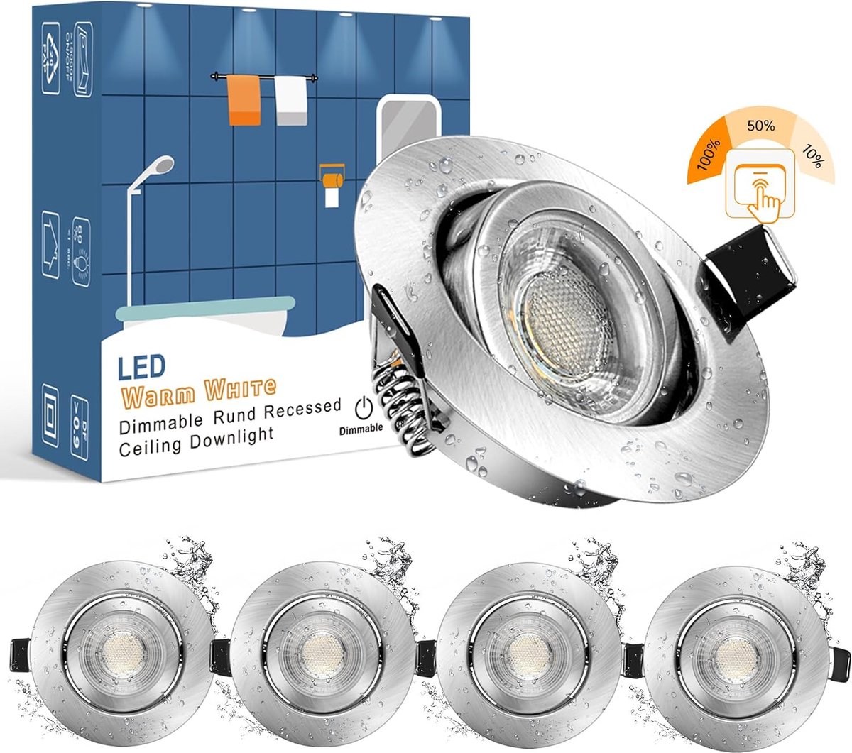 5 Stuks IP44 7W LED Plafondlampen 3 Niveaus Dimbaar 700lm Helder Draaibare Platte LED Badkamer Inbouwspot 2800K Warm Witte Plafondspot Badkamer AC 230V Vervangt 70W Halogeen Plafondverlichting