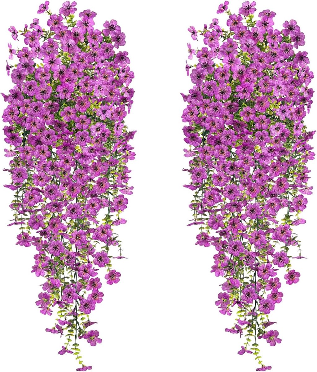 4 stuks kunstmatige hangende bloemen buiten 77 cm kunstmatige hangende bloemen UV-bestendig nep plastic bloem hangplanten voor binnen tuin tuin bruiloft viering decoratie (paars)