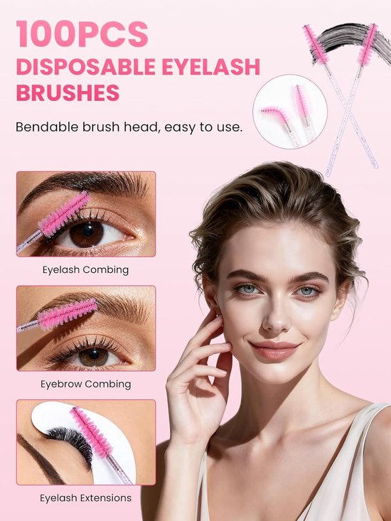302 wegwerpborstels voor wenkbrauwen, make-upapplicators voor wenkbrauwen - 100 wimperborstels, 100 lippenpenselen, 100 microborstels, 2 siliconen borstels voor neusreiniging — afbeelding 2