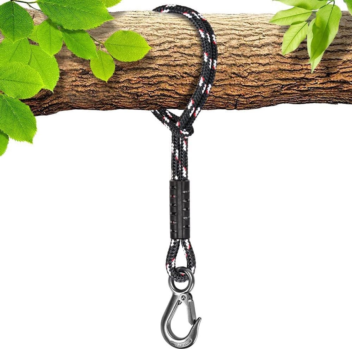 Schommeltouw 48 cm schommeltouw om aan boom op te hangen, robuuste haak, voor binnen en buiten, schommel, hangmat, accessoireset, 1 stuk, zwart