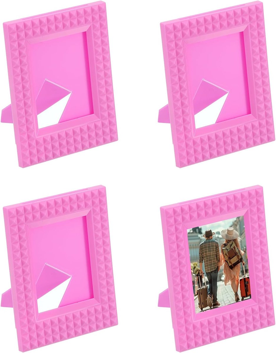 Lijsten, 4 stuks mini kunststof fotolijsten rustieke retro fotolijst voor het weergeven van foto's, schilderijen, posters en kunstwerken op het bureau, roze