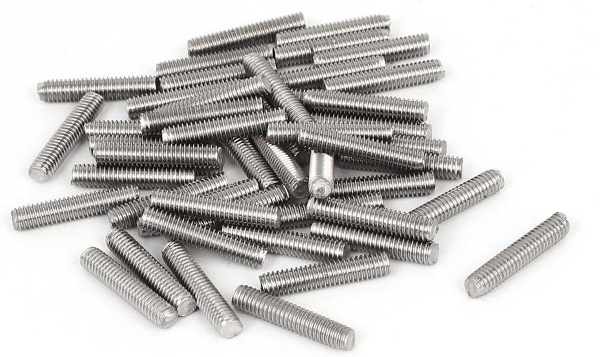 Sourcingmap M4 x 20mm 304 roestvrij staal volledig schroefdraad staaf Studs Zilver Tone 50 Stks