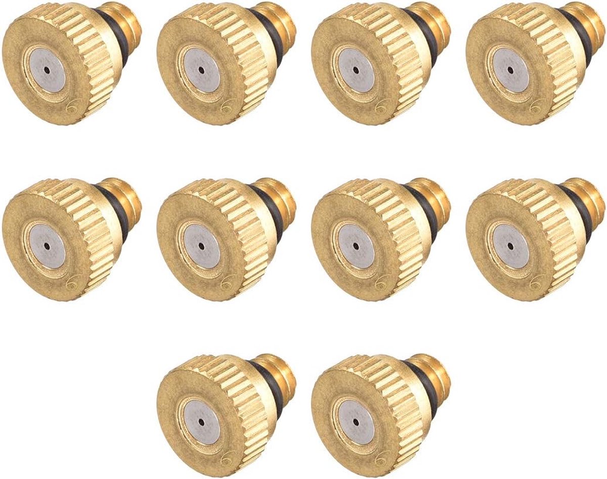 Sourcing map 10 stuks messing mistmondstuk, 10/24 inch schroefbeslag, sproeikop voor buitenkoelsysteem, 0,6 mm openingsdiameter