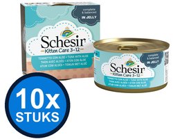 10x Schesir - Kitten Care 3-12 - Kattenvoer - Gelei in blik - Tonijn & Aloe - 85g
