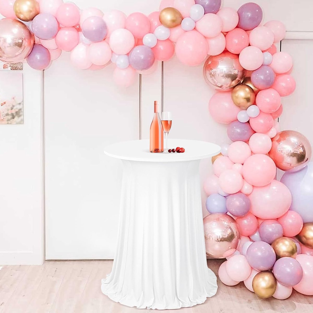 Set van 2 witte statafelhoezen, stretch met rok, 80 x 110 cm, vuilafstotend, kreukvrij, wasbaar, ronde stretch cocktailtafelrok van polyester, voor bruiloften, feesten, restaurants, banketten