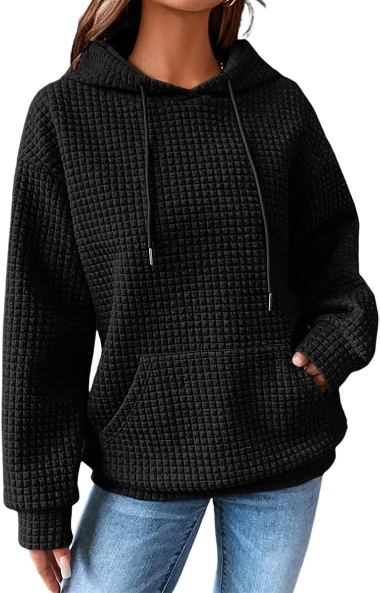 Hoodie dames sweatshirt winter lange mouwen capuchon casual wafeltrui V-hals hoodie met zak trekkoord S-XXL