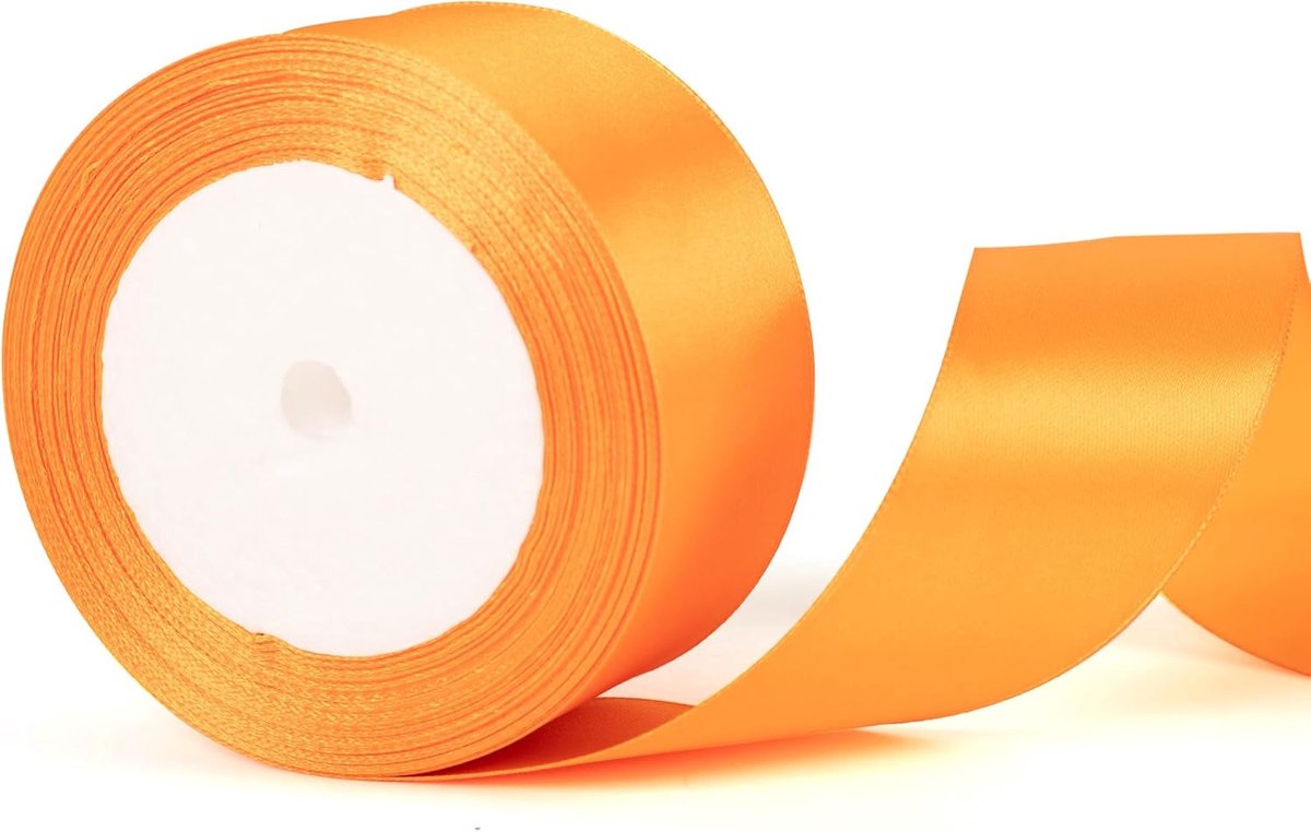 50 mm breed oranje dik lint voor het inpakken van cadeaus, 22 m, dik oranje satijnlint voor het inpakken van cadeaus, kerstboeketten, taarten, haarstrikken, knutselwerk, bruiloften, autodecoratie